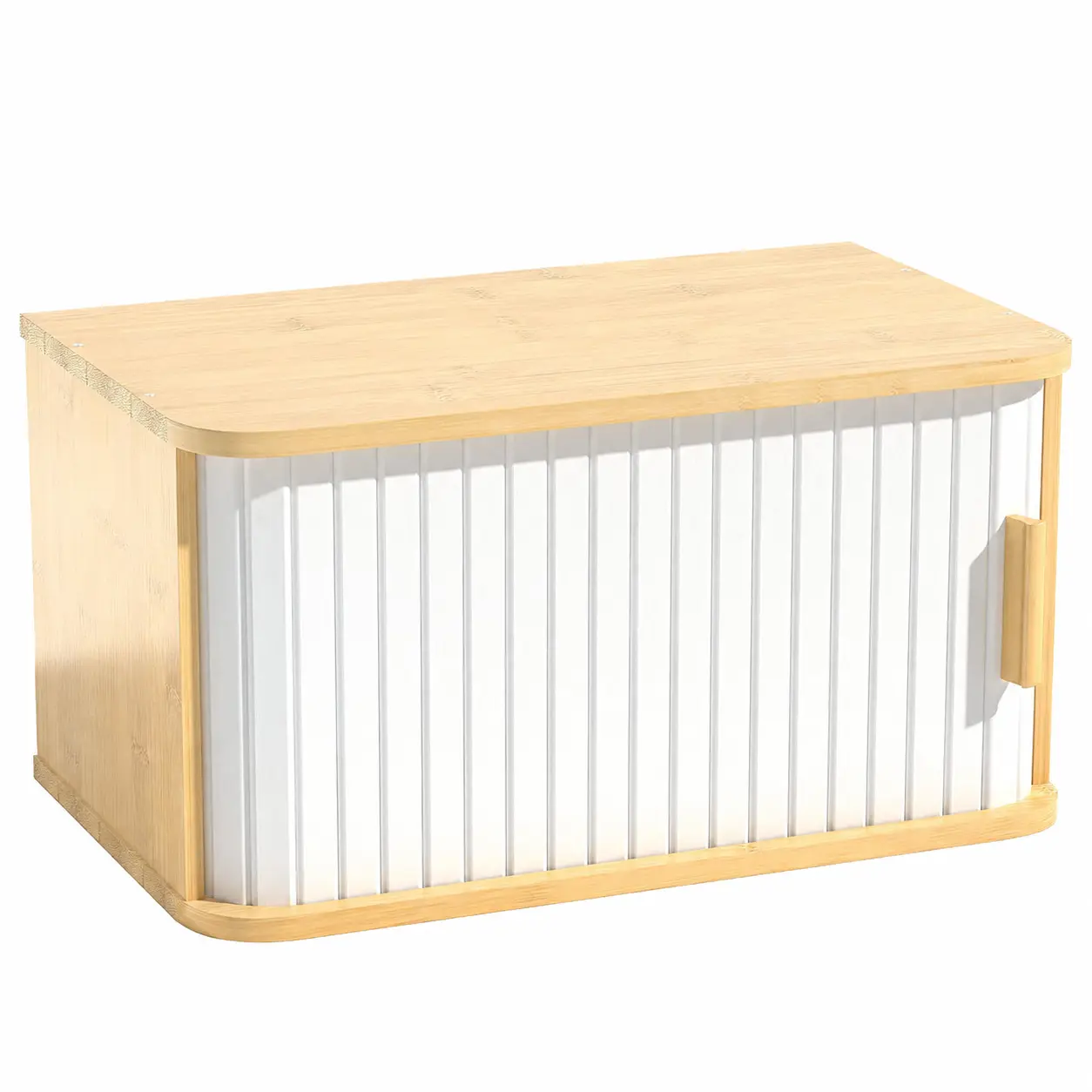 Bamboo Bread Box with Roll Top Door, Large Capacity Wooden Bread Storage Container, Kitchen Counter Organizer for Bread, Pastries, Snacks and More