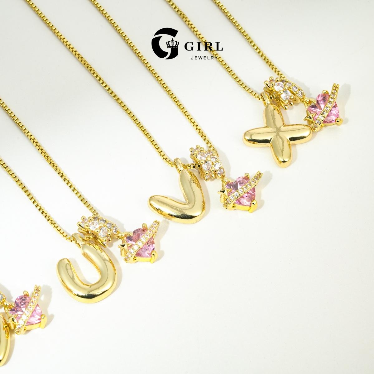GGlRL Bubble Letter Necklace Initial Heart Necklace for Women Man Pink Cubic Zirconia Pendant Letter Diamond 18KGold Plated Fashion Jewelry Gift For Holiday Christmas Birthdays Anniversaries GGlRL Bubble Letter Necklace Initial Heart Necklace for Women Man Pink Cubic Zirconia Pendant Letter Diamond 18KGold Plated Fashion Jewelry Gift For Holiday Christmas Birthdays Anniversaries