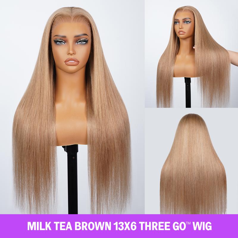Megalook Hair 13x6 Three-Go Milk Tea Brown Glueless Wigs Silky Straight with Drawstring 100% Human Hair Wig 320℉ Heat Resistant