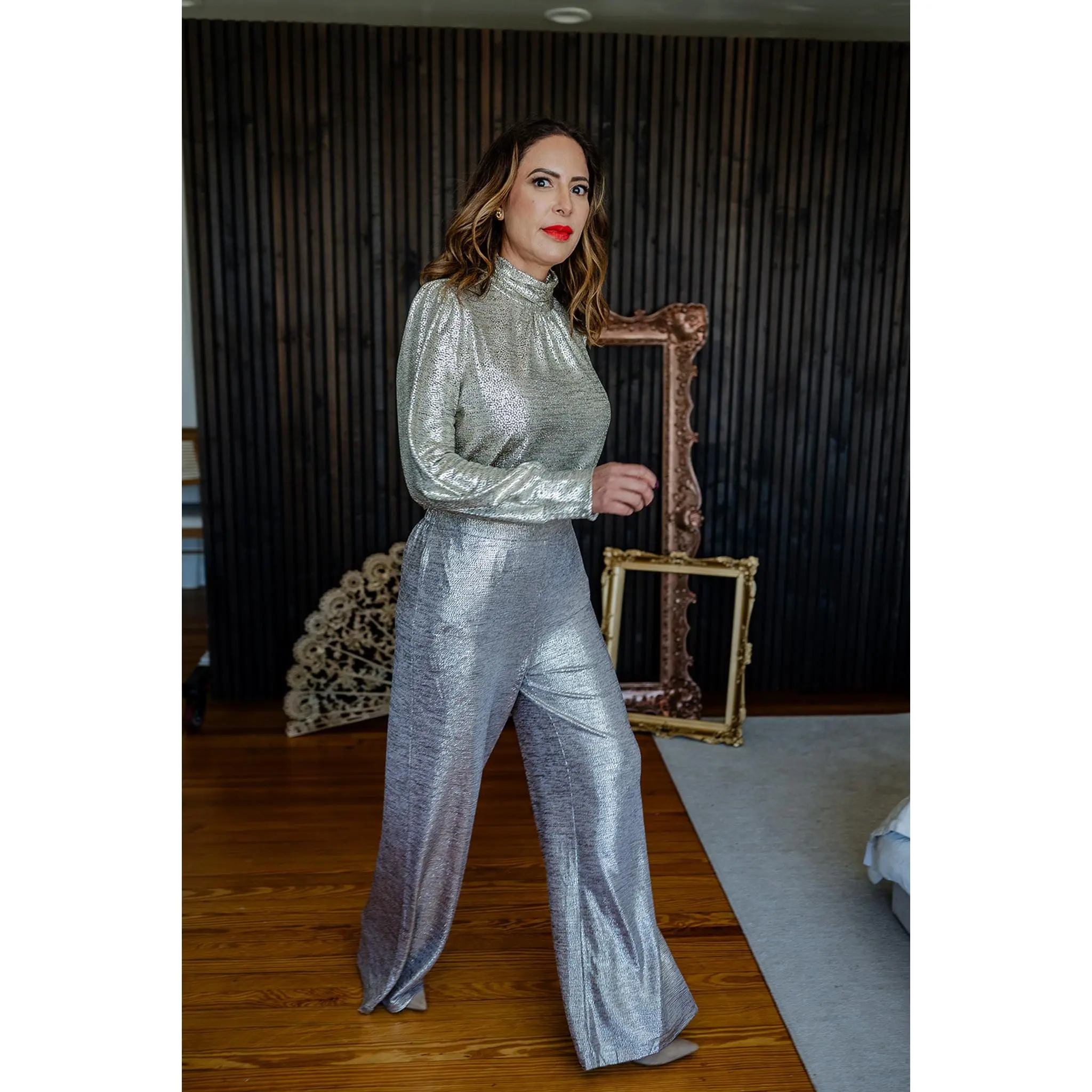 Straight Leg Pants Metallic Champagne