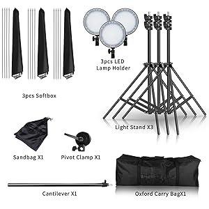 VINGLI 45W Dimmable LED Light with Double Color Temperature Continuous Lighting Studio Kit,3 Packs 20x28 Inches Studio Softbox, for Photo Studio Portrait, Video Shooting