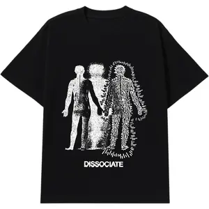 Cotton Short Sleeve Vintage Acid Wash Oversized Drop Shoulder Loose Hip Hop Baggy Retro Basic Tees Shirts With Dissociate Abstract Figures  For Men Women -  tees Graphic
