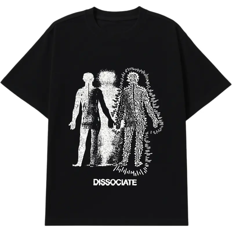 Men's Graphic Tees - Menswear Tops with Vintage Acid Wash, Oversized Drop Shoulders, Loose Hip Hop Baggy Fit, Cargo Hem, Dissociative Abstract Figures (Festival Wear, Also for Women), Plus Size Clothes, Loose Fit, Multi-Size, Shortsleeve, Crew Neck
