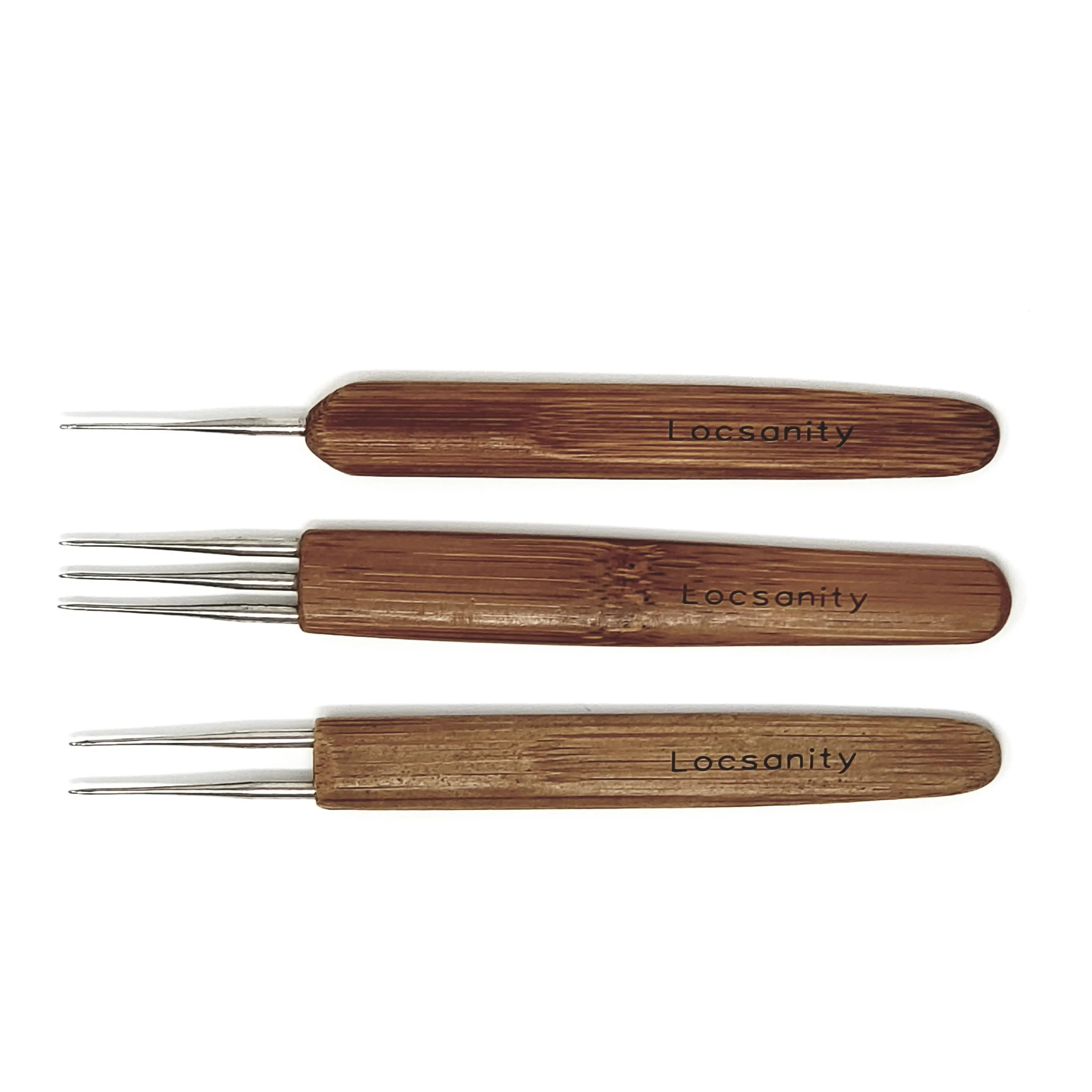 Locsanity Dreadlocks Crochet Tool - 1, 2, 3 Prong or Set with Bamboo Handle, Hair Styling Tool for Locs Maintenance, Needle Crochet Hooks, Double Prong, Single Prong
