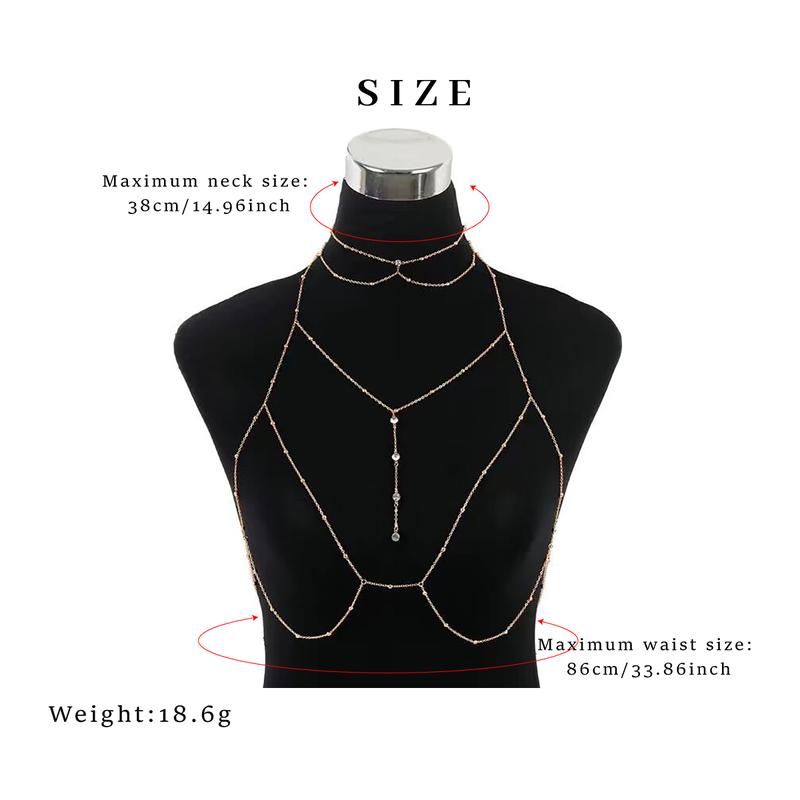 GGIRL 18K Gold Plated Sexy Body Chains for Women,  Layered Bra Body Chain Sparkly Artificial Crystal Chest Chain Beach BIkini Party Club Body Jewelry for Women and Girls