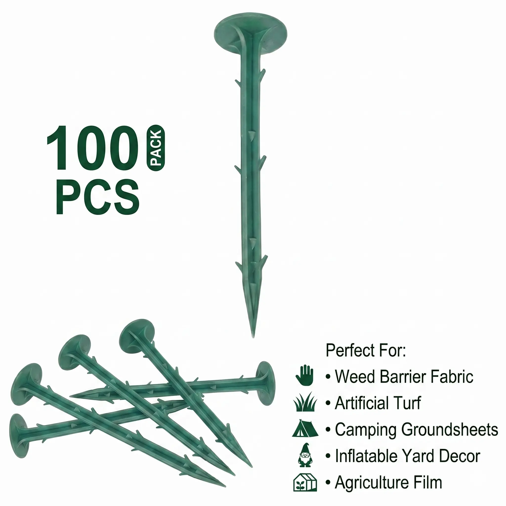 100Pcs Durable Plastic Landscape Staples Bulk Pack - Easy-to-Use Barbed Garden Stakes, Home Improvement Garden Supplies for Weed Barrier Fabric, Inflatable Outdoor Decor, Artificial Turf, Agriculture Film, Festive Decorations, Camping Groundsheets