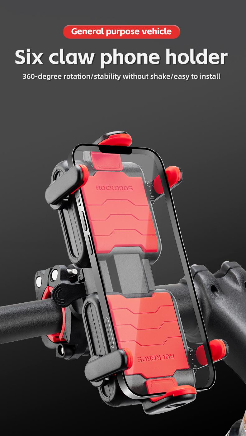 ROCKBROS Bike Phone Holder- Adjustable Motorcycle Phone Mount Handlebar Clip for Bicycle Scooter, Cell Phone Clamp for 4.1" - 6.7" Smartphones iPhone 14 Plus/Pro Max, 13 Pro Max, S9, S10 and More
