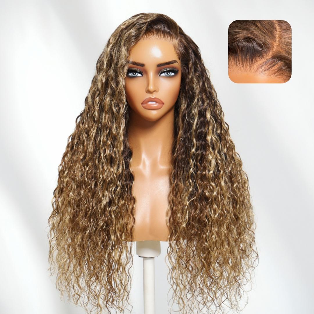 UNICE Wigs for Women, Ready to Wear 13x4 Pre-Cut HD Lace Frontal with Caramel & Honey Highlights, Heat Resistant Glueless Cap, 180% Density, Blonde Highlights, Female, Water Wave, 16-24 Inch, Pre-Cut Lace