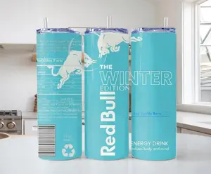 Redbbulll Winter Edition 20oz Skinny Tumbler with Plactic Straw – Double Wall Insulated Stainless Steel, BPA-Free, Hot & Cold Drink Cup