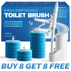 Disposable Toilet Brush with 16 Refills, Hygienic No-Touch Toilet Cleaning System for Bathroom
