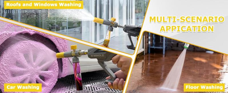 M MINGLE Pressure Washer Spray Lance with Mini Foam Cannon, Dual Connector Accessory, Undiluted Foam Blaster with 5 Nozzle Tips, 1/4" Quick Connect for Car Wash, Patio, Deck Cleaning