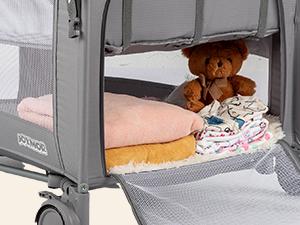 JOYMOR 9 in 1 Bedside Bassinet with Changing Table, Pack and Play with Bassinet, Convert to Rocking Baby Bed with Electric Music Center, Mosquito Net, Toy, Storage