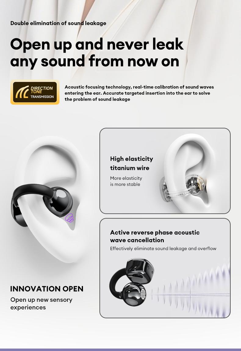 HYUNDAI Clipbuds 7 Clip-on Design Wireless Headphones, Powerful Sound Effects for Music, Dustproof & Waterproof Sports Earbuds for Running, Workout, Audio