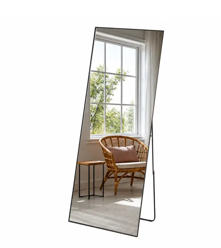Wall Full Length Mirror Black/19x58", Standing Mirror Full Body with Aluminium Frame, Cloakroom Modern Simple Home Decor, Can Be Hanging, Leaning or Wall