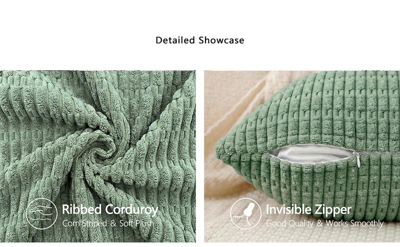 Ellalora Pack of 2 Corduroy Throw Pillow Covers 18x18 Corn Striped Decorative Cushion Cases Boho Ribbed Texture Velvet Pillow Shells for Sofa Couch Bed Living Room Modern Farmhouse