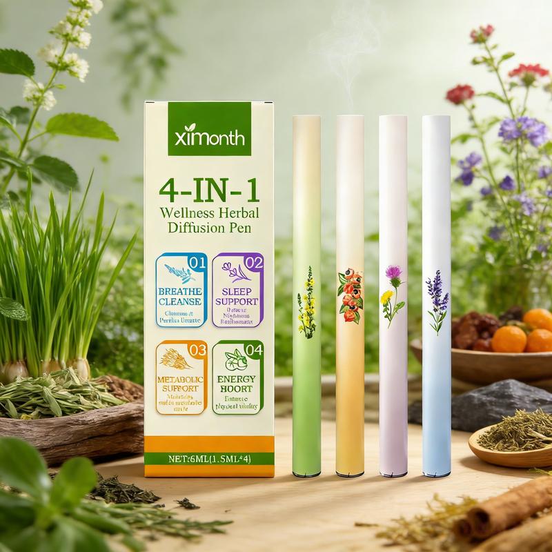 4-IN-1 Wellness Herbal Diffusion Pen Lavender & Sage Extracts for Lung Detox, Breath Refreshing & Stress Relief