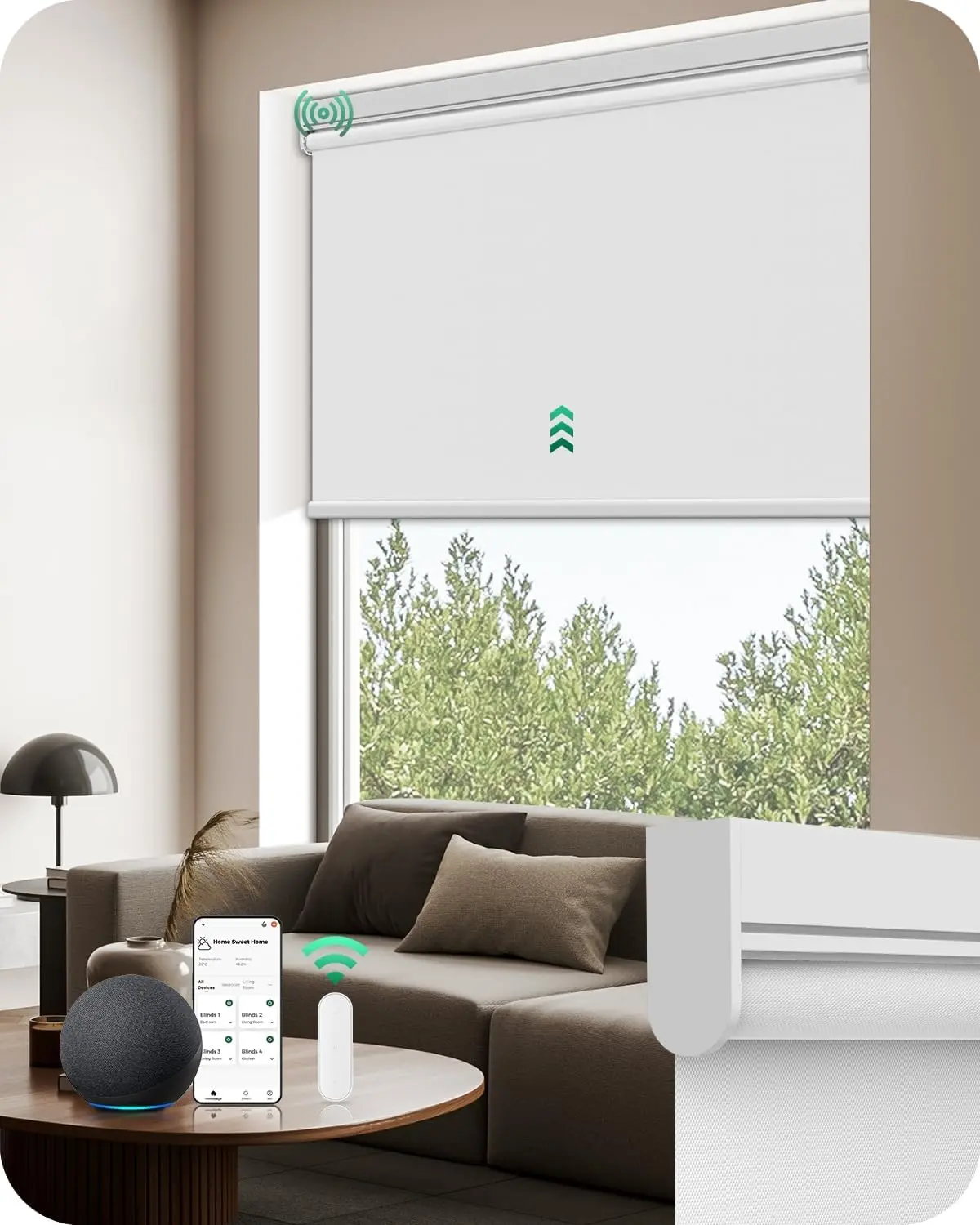 Allesin Motorized Blackout Roller Shades - Motorized Blinds with Remote, Smartphone App Control, UV Protection, Light Blocking, Room Darkening, Easy Installation Blackout Curtain Blinds, Light Blocking Blinds