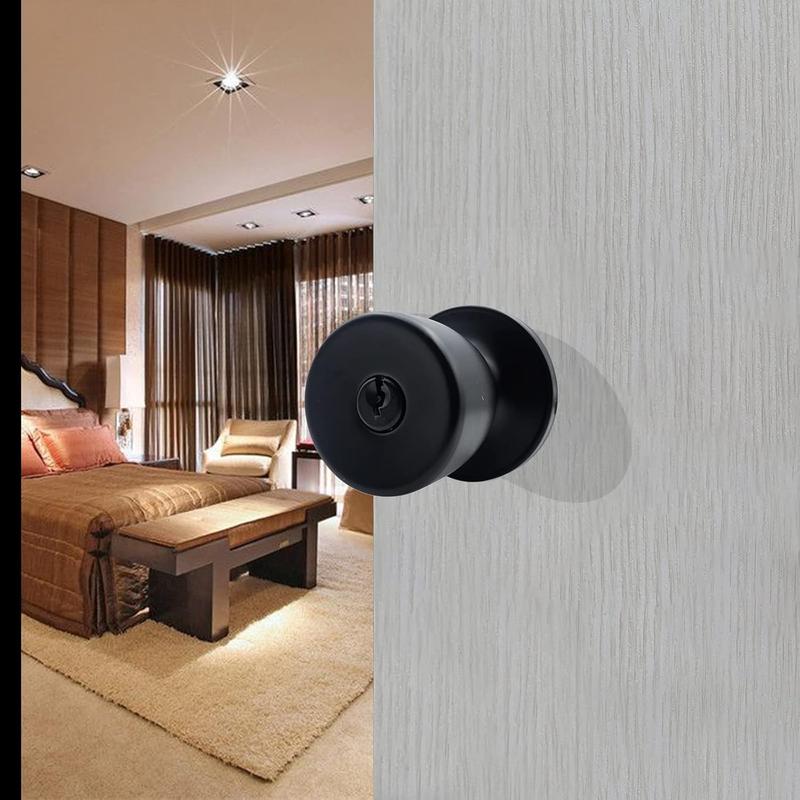 Doorknob with Key Matte Black Round Ball Door Knob Passage Door Locking Interior/Exterior Door Knob/Berlin Series Lock for Room Door