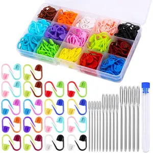 315 Pieces Stitch Markers for Crocheting, Stitch Locking Clip Colorful Knitting Markers Crochet Clips with 15 Pieces Big Eyes Blunt Sewing Needles (2inch/2.3inch/2.7inch)
