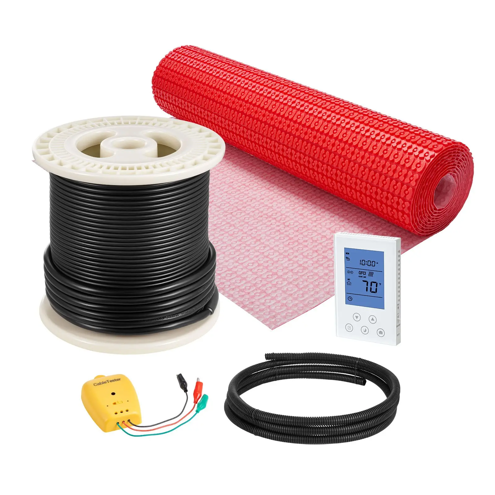 VEVOR 50 sq. ft. Electric Radiant Floor Mat System - AC120V 60Hz PVC Floor Heater with Decoupling Membrane Base, Alloy Wire, 185x180 mm Smart Control Thermostat Alarm, Easy Installation for Tile, Stone