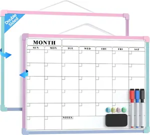 MaxGear Monthly Calendar Dry Erase Board for Wall, 16"x12" Small Hanging Double-Sided White Board, Portable Whiteboard for Planning, Drawing, Memo, to Do List, School, Home, Office, Macaron Frame