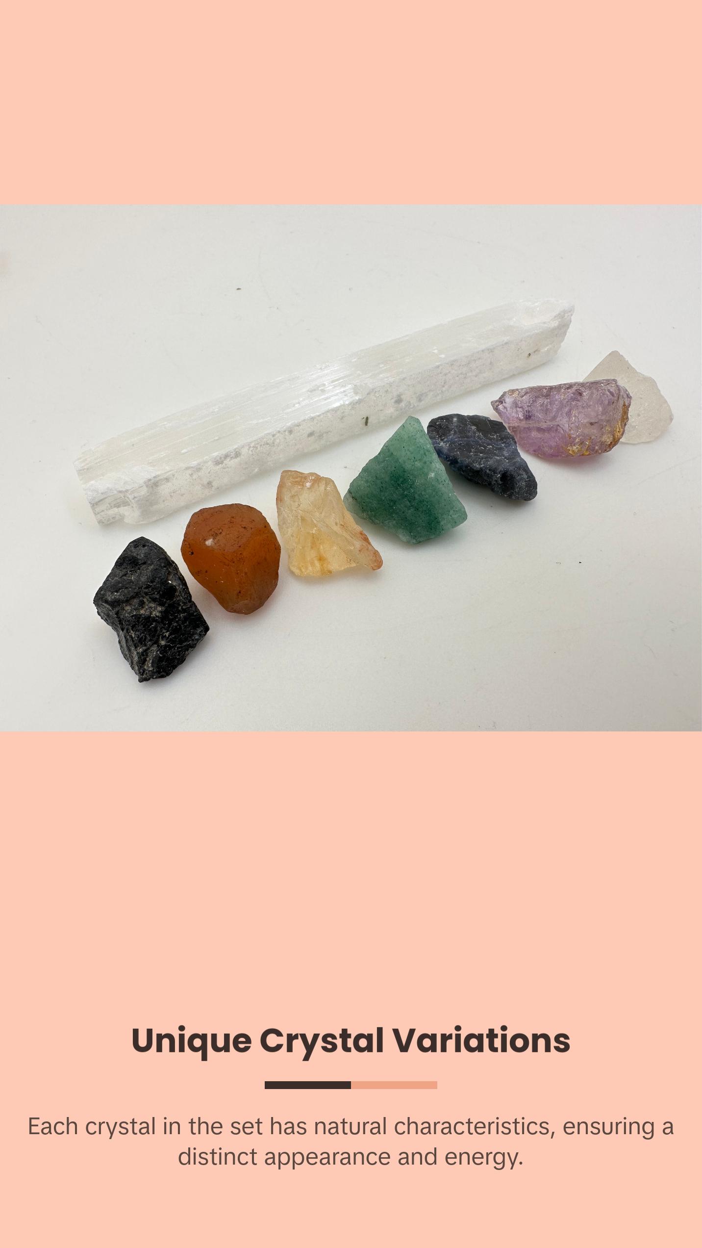 7 Chakra Crystal Set with Selenite Wand for Meditation and Healing
