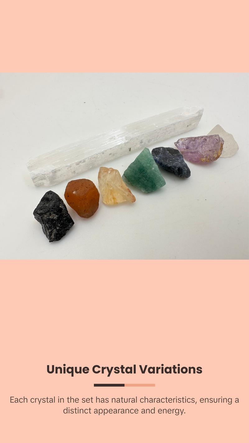 7 Chakra Crystal Set with Selenite Wand for Meditation and Healing