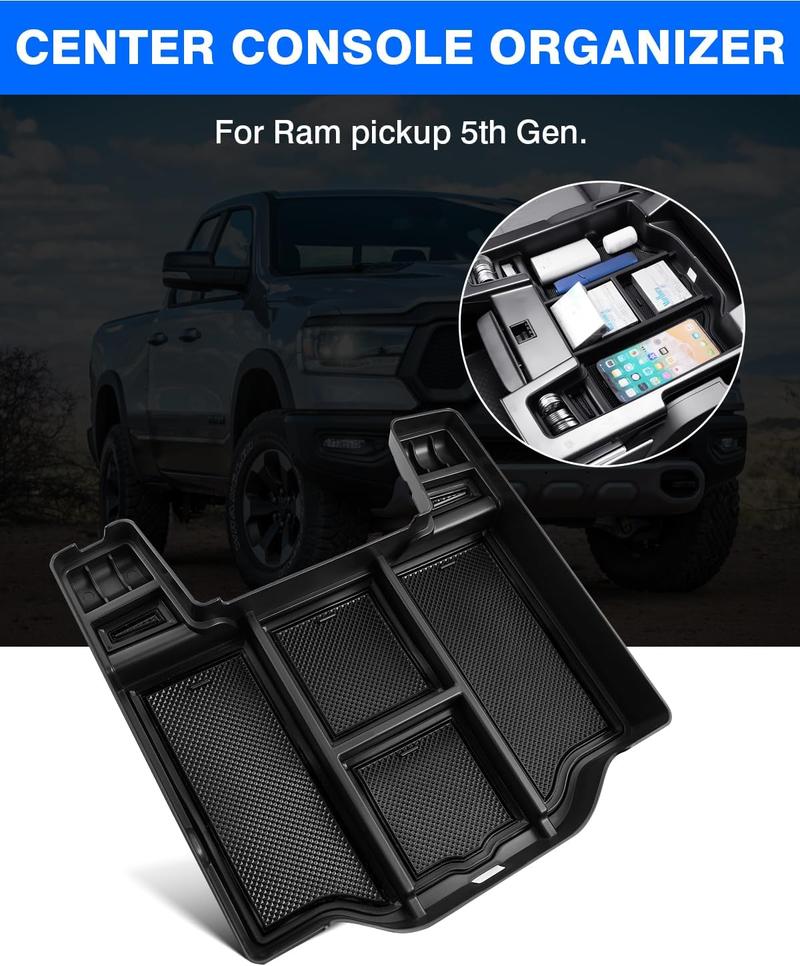 Canvcle Center Console Organizer for 2019-2024 2025 Dodge RAM 1500 2500 3500 Accessories Armrest Storage Box Secondary Insert Tray with 2 Color Mats (Full Console w/Bucket Seats ONLY)