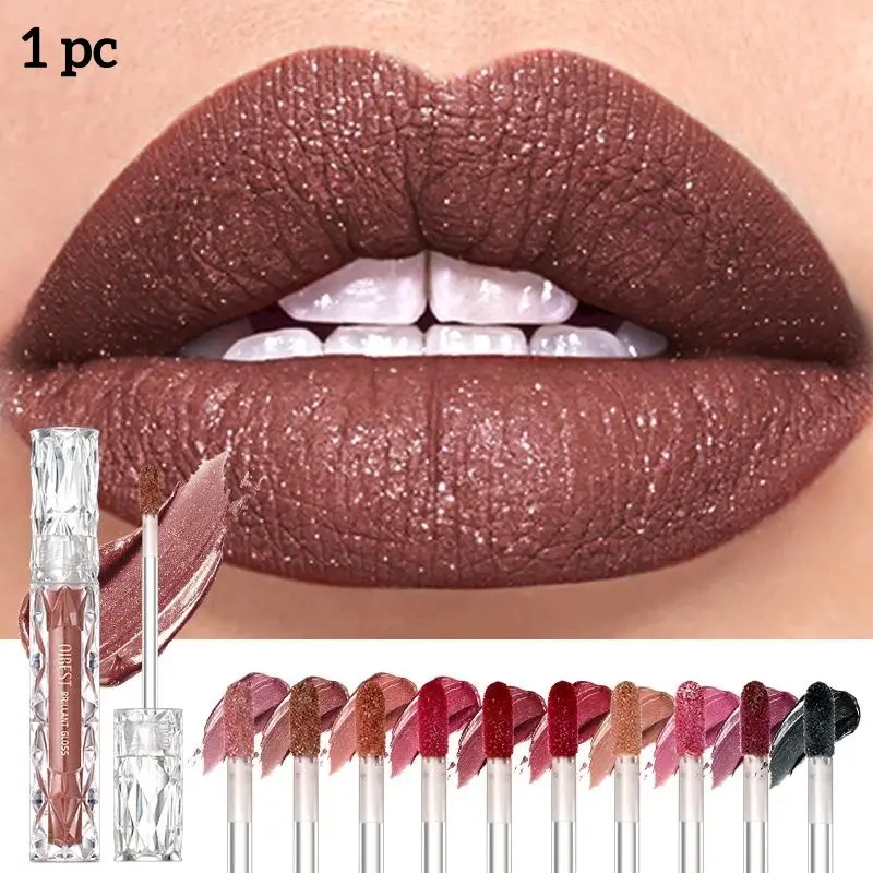 Waterproof Diamond Shimmer Glitter Lip Gloss, Matte Liquid Lipstick and Shiny Pearl Lip Glaze Lip Tint, Glittery Lip Gloss for Women's Makeup, Glitter Lipgloss, Lip Products Makeup