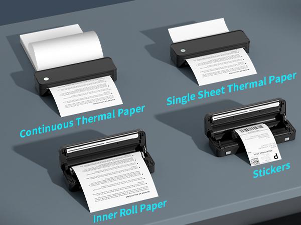JADENS Portable Printer with 6 Rolls of Thermal Paper, Inkless Printer Bluetooth Support for 8.5" x 11" Size, Used for Travel, Car and Office