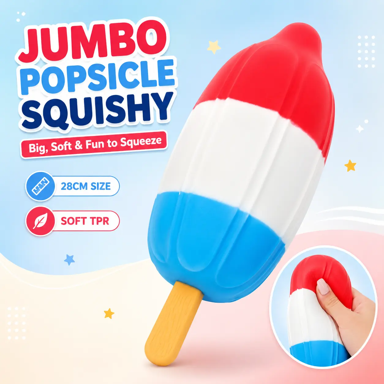 28cm Jumbo Squishies Toy - Unisex Food-Inspired Ice Cream Squeeze Toy with Shaving Cream Filling, Soft TPR Stress Relief Sensory Play Fidget Item for Kids and Adults