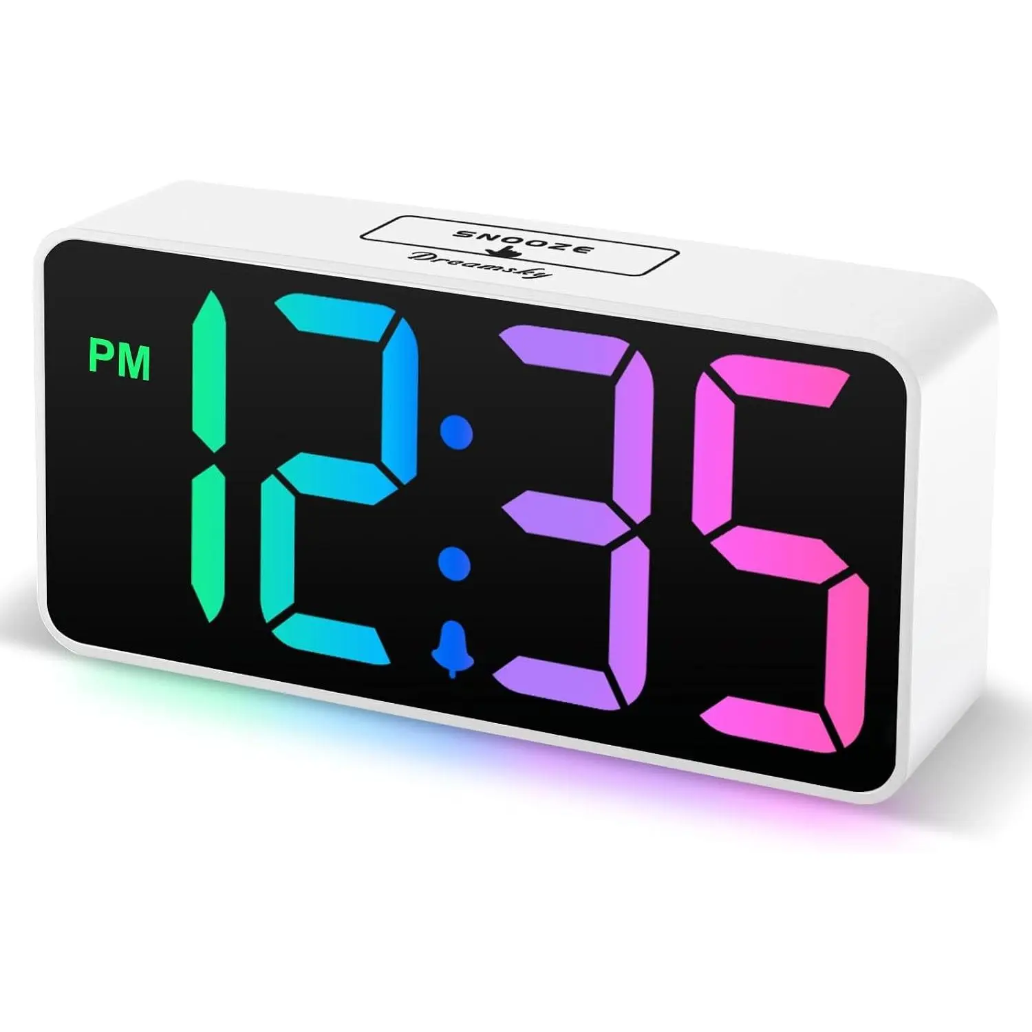 Small Digital Alarm Clock for Bedroom, RGB Desk Clock for Kid Girl | Electric Clock with Large Numbers for Bedside Nightstand, Dimmer, Adjustable Alarm Volume, USB Port, USB-C Adapter Powered