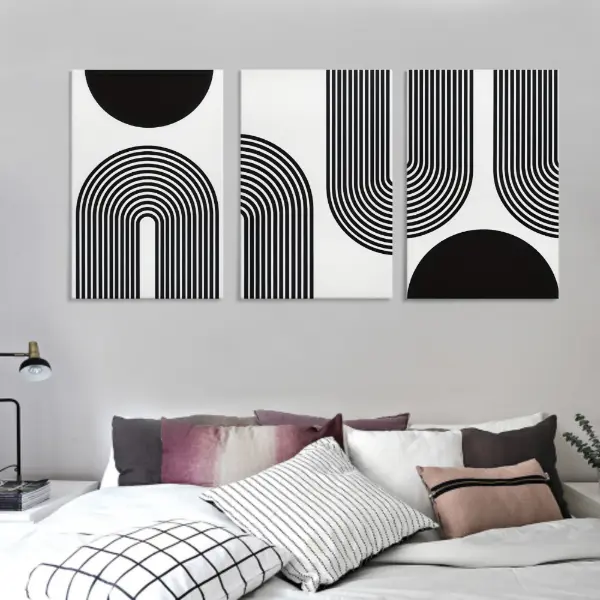 8"x12" 3pcs Artistic Art Deco Framed Canvas Wall Art Set - Mid Century Pine Wooden Framed Home Inspo Graphic Prints, Modern Geometric Abstract Decor, Easy-Hanging Kit Included, Ideal for Living Room, Kitchen Decorations, Abstract Painting Prints