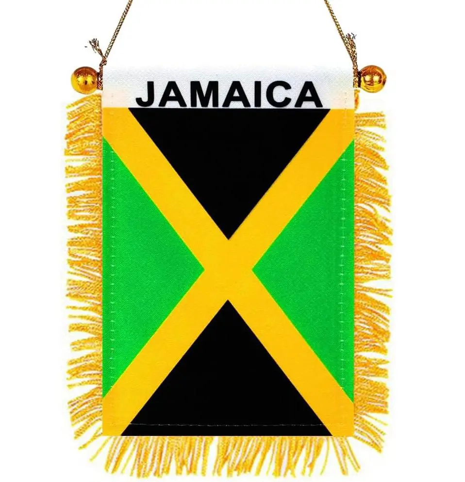 2 Pack-Jamaican Fringy Window Hanging Flag - Small Mini Jamaica Flag Banner for Car Rearview Mirror Décor - Fringed -Jamaica Hanging Flag with Suction Cup & Fringy-4x6 ''