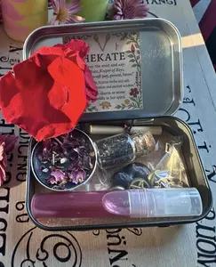 Hekate Travel Altar Tin - Witch Spell & Magic Goddess Altar Storage Kit with Candle, Bottle, and Spray Set
