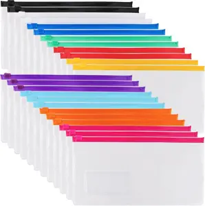 24pcs Poly Zip Envelope, Plastic Envelope, Reusable Envelopes, 9 x 4.7 Inches, A6 Size, 10 Colors, for Office Supplies