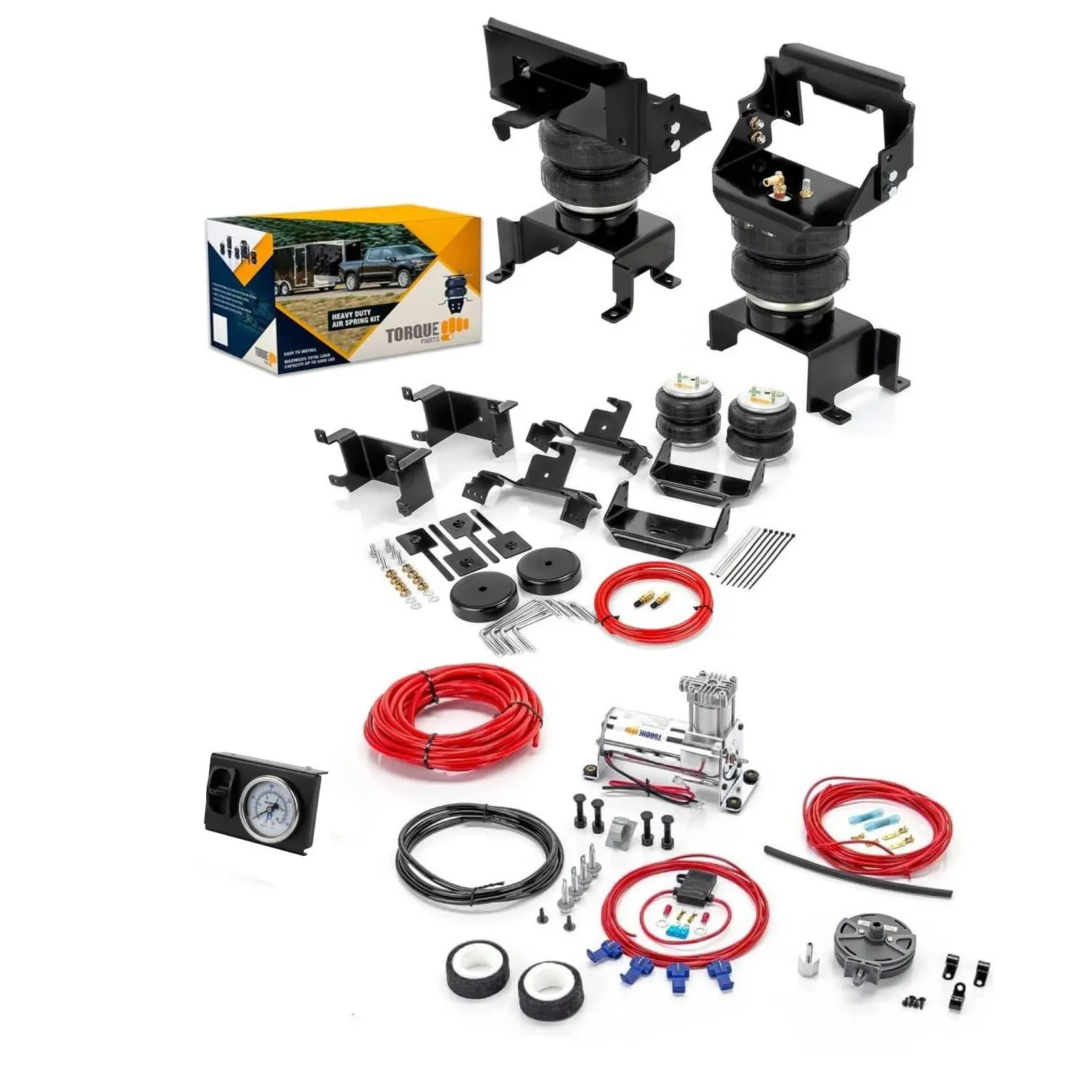 TORQUE Bolt-On Air Bag Suspension Kit - Direct Fit, Easy Install, Load Support with Internal Jounce Bumper, Onboard Air Compressor for 2005-2023 Toyota Tacoma 2WD/4WD/Prerunner 2WD Rear Bag (7500 lbs, Replaces Firestone Ride Rite 2407), Brake Effectivenes