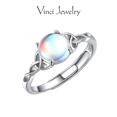 925 Sterling Silver Celtic Knot Ring with Artificial Moonstone - Halloween Fashion Costume Jewelry, Elegant Fine Jewelry Gift for Birthday