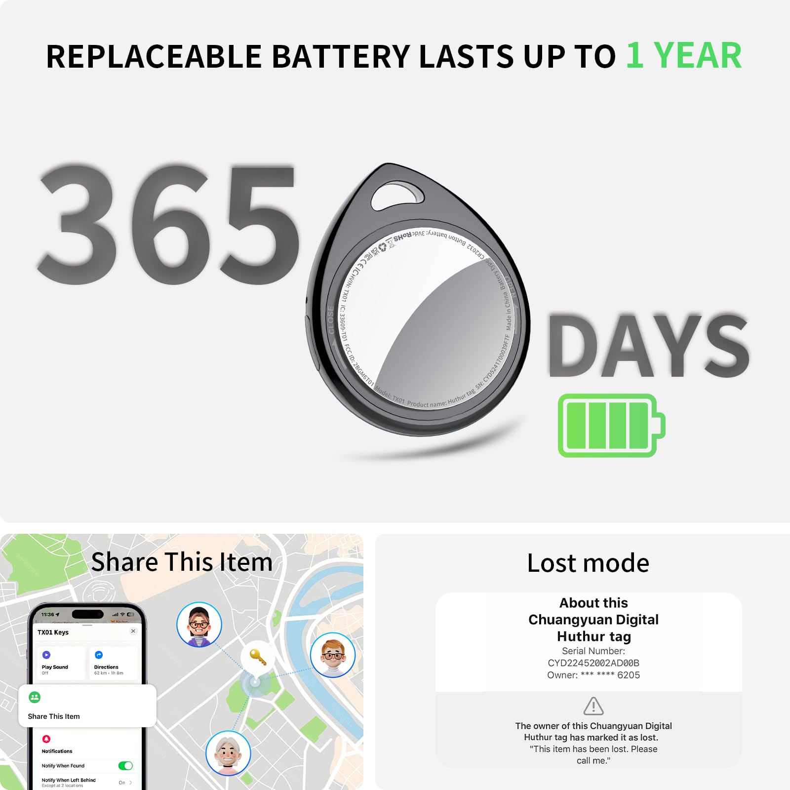 [Spring Deals] Tukio Tx01 GPS Tracker(iOS Only) for Cars & Pets -Mini Clear Design, Weatherproof Case, Anti-Lost Device, Works with Apple Find My (iOS Only), No Monthly Fees, IP67 Waterproof, Replaceable Battery Remote