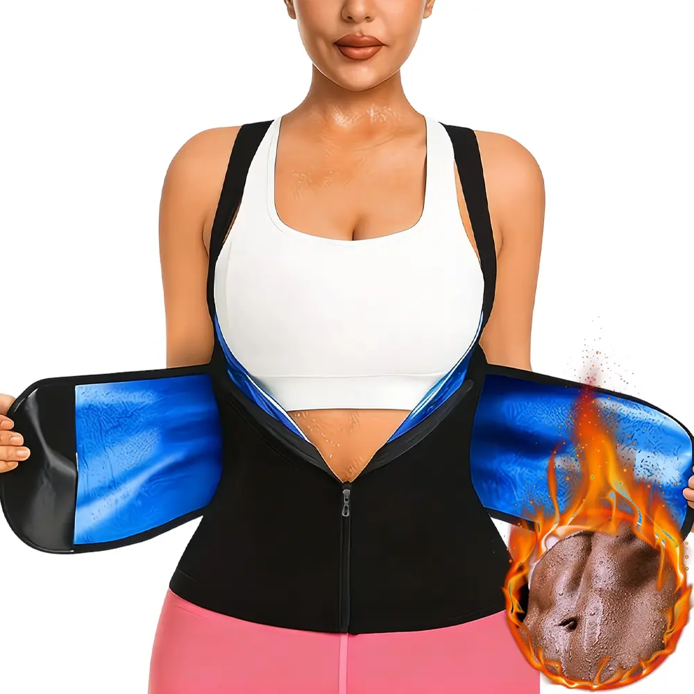 Women Sauna Shirt, Sauna Waist Trainer Vest, Tummy Control Sauna Sweat Shirt, Double layer Compression Vest, Sauna Suit Workout, Adjust Belt, Zipper Shapewear