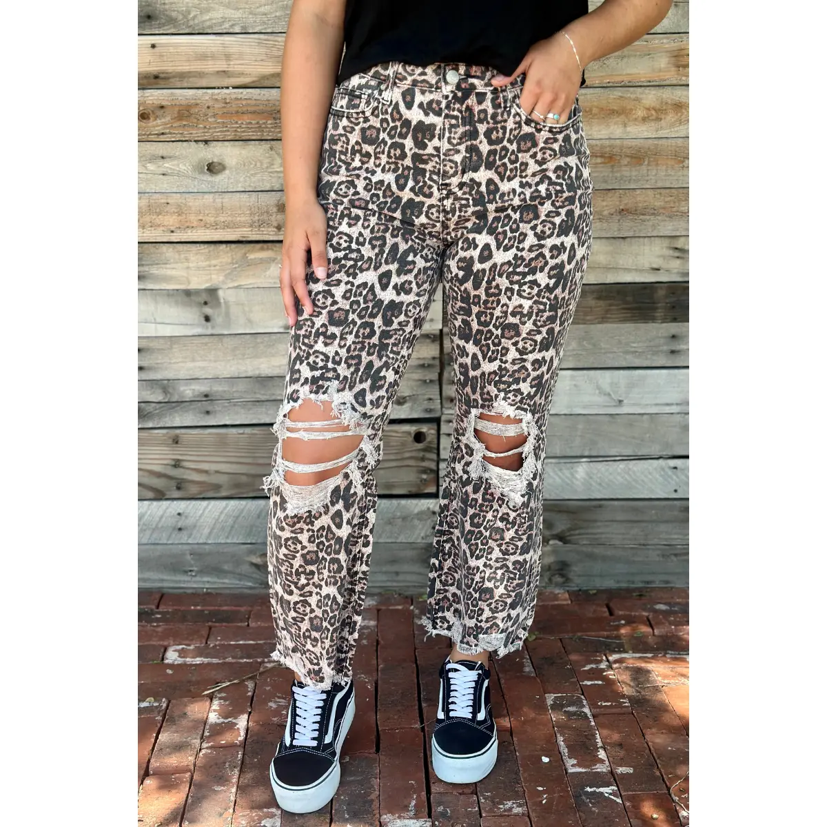 Wild Cheetah Print Distressed Ankle Jeans