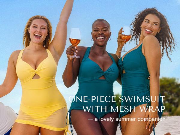 Shapellx Smart Sculpt All-In-One Mesh Wrap Shaping Swimsuit Tummy Control Swimwear