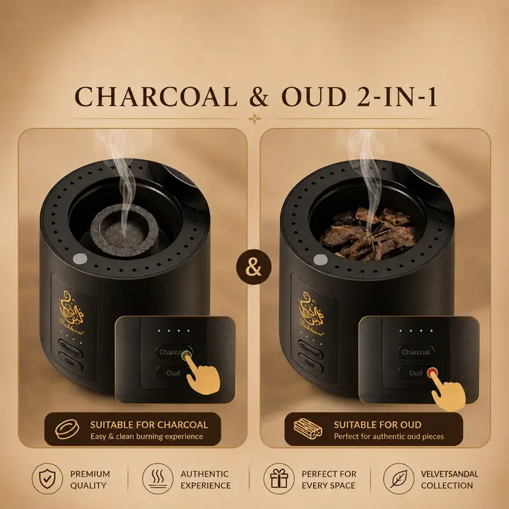 2-in-1 Electric Charcoal & Oud Incense Burner, Rechargeable Bakhoor Burner