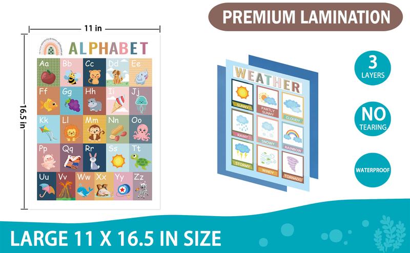 16 Boho Educational Posters for Toddlers - Classroom and Teacher Decor for Kids, Perfect for Ages 1-5, Ideal for Elementary and Boho-Themed Rooms. Kindergarten Charts