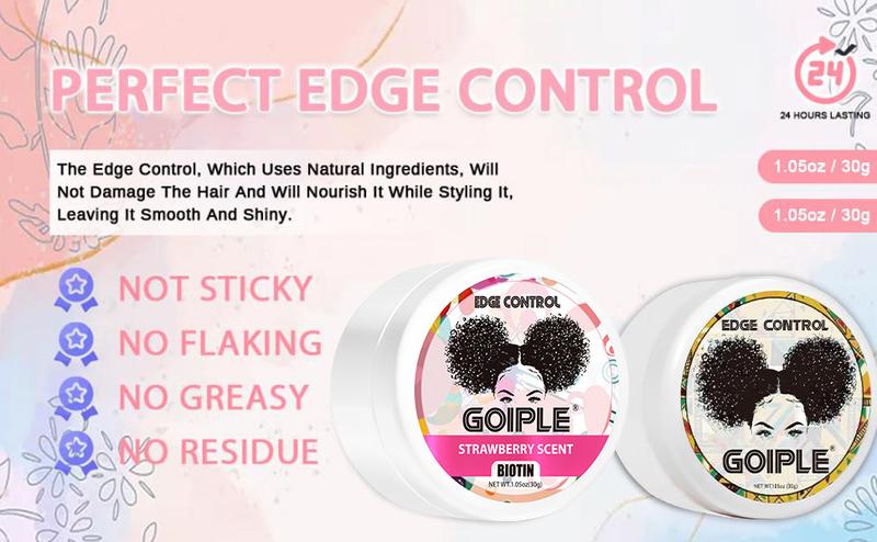 Edge Control Wax 2 Counts 30g for Women - Strong Hold, Non-Greasy, Smooth Edges, Strawberry and Pineapple Curl Defining Mousse Gel