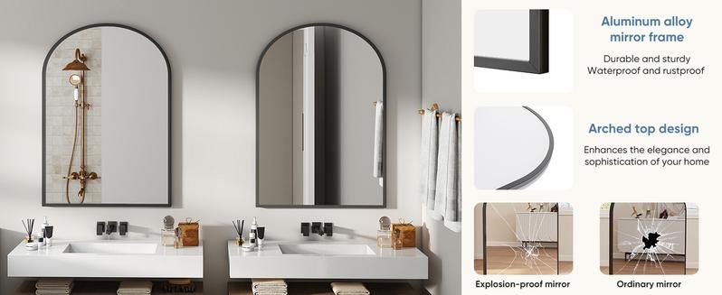 【Christmas Gift】Arched Gold Bathroom Mirror Wall Mounted Vanity Metal Frame Mirror for Bedroom, Entryway, Living Room Mirrored Furniture 【Christmas Gift】Arched Gold Bathroom Mirror Wall Mounted Vanity Metal Frame Mirror for Bedroom, Entryway, Living Room Mirrored Furniture