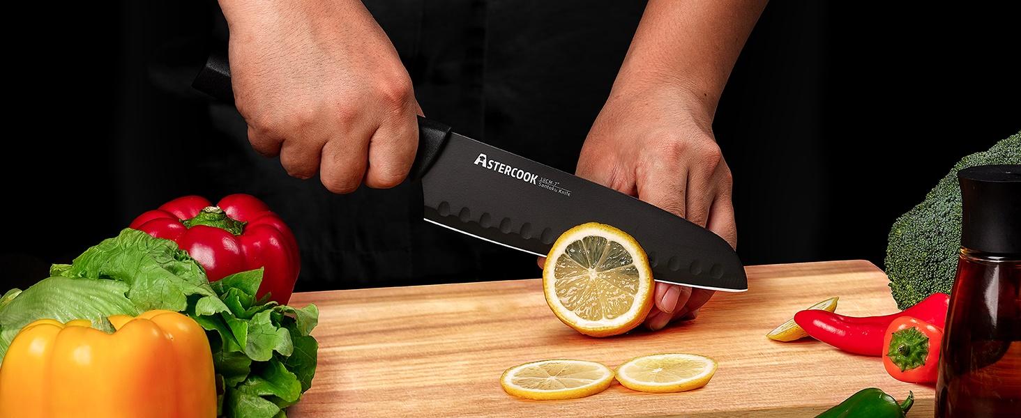 Astercook Kitchen Knife Set, Built-in Knife Sharpener, Dishwasher Safe, Knife Set with Steak , black Kitchen Knives Block Home Multicolor Cutting