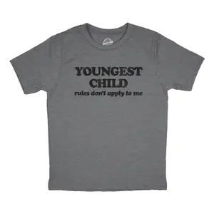 Youth Youngest Child Rules Dont Apply T Shirt Funny Sarcastic Sibling Novelty Tee for Kids Funny T Shirts Sarcastic Tops for Kid Funny Brother Short Sleeve Novelty Tees for Kids Light Grey