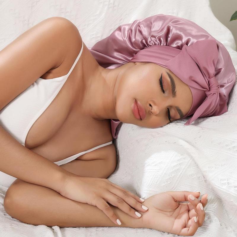 AWAYTR Long Double Layer Satin Bonnet for Sleeping Reversible Silk Feeling Bonnets for Long/Curly Hair Women Sleeping Cap with Tie Band Head Wrap Nightcap TikTokShopBlackFriday