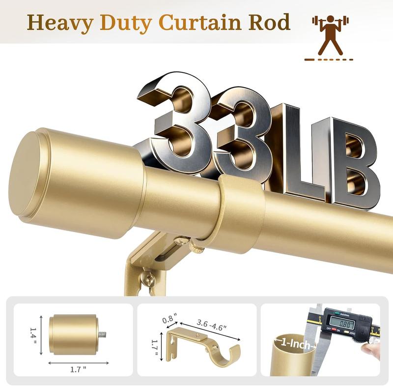 Inovaday Heavy Duty Stable Curtain Rods for windows, Adjustable Window Rod with Finials, 1 Inch Drapery Rod for Bedroom, Living Room, Outdoor Patio